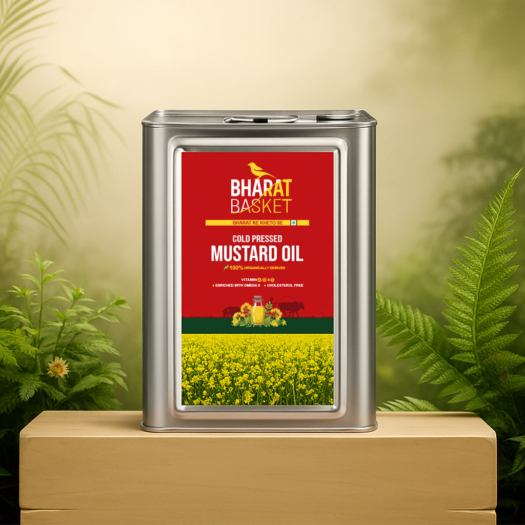 Bharat Basket Cold-Pressed Mustard Oil – 15 L (Kachi Ghani, Bulk Pack)