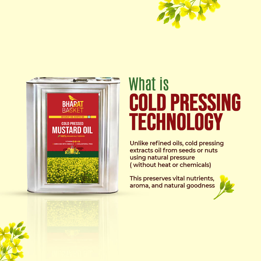 Bharat Basket Cold-Pressed Mustard Oil – 15 L (Kachi Ghani, Bulk Pack)