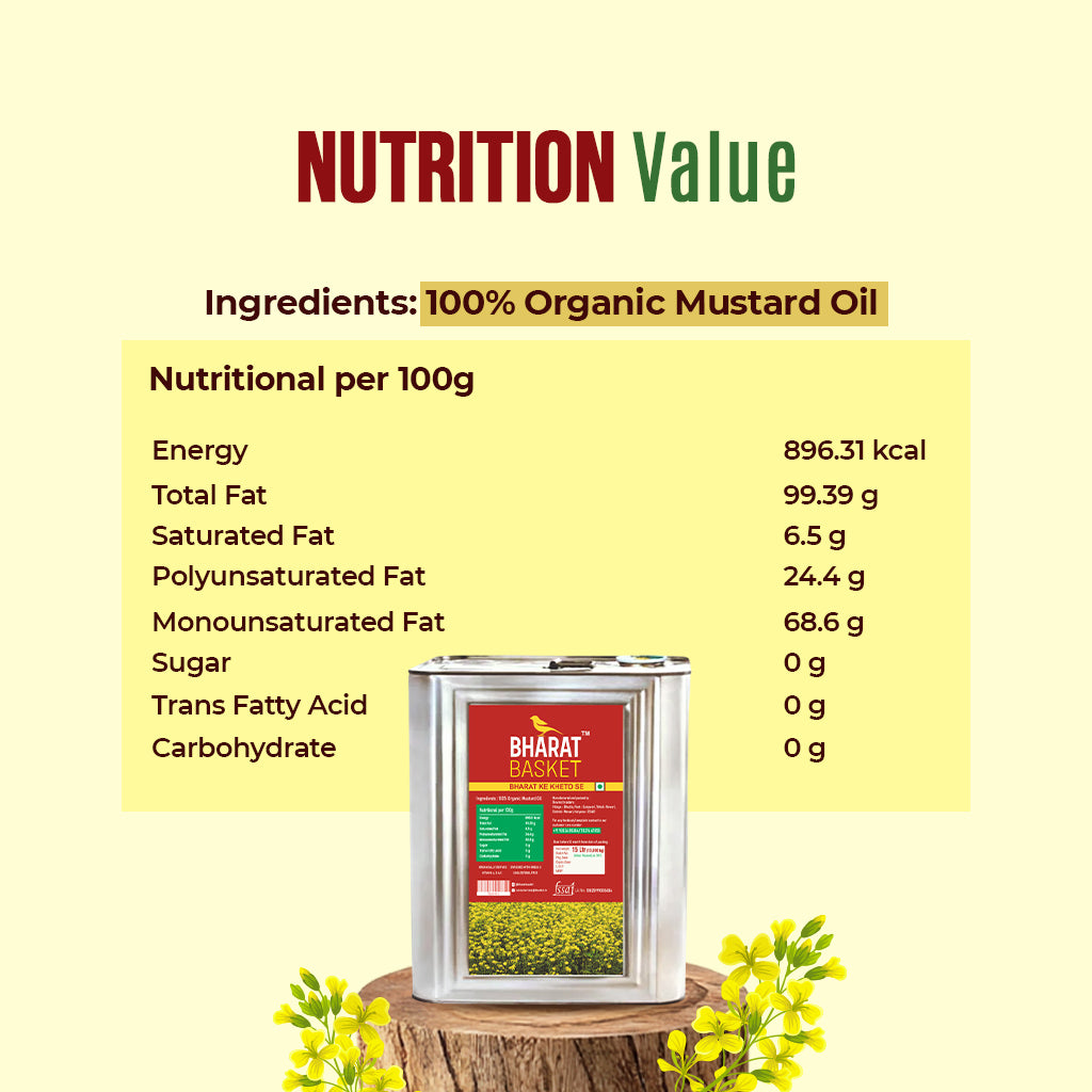 Bharat Basket Cold-Pressed Mustard Oil – 15 L (Kachi Ghani, Bulk Pack)