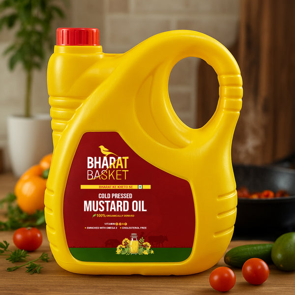 Bharat Basket Cold-Pressed Mustard Oil – 5 L (Kachi Ghani, Bulk Pack)