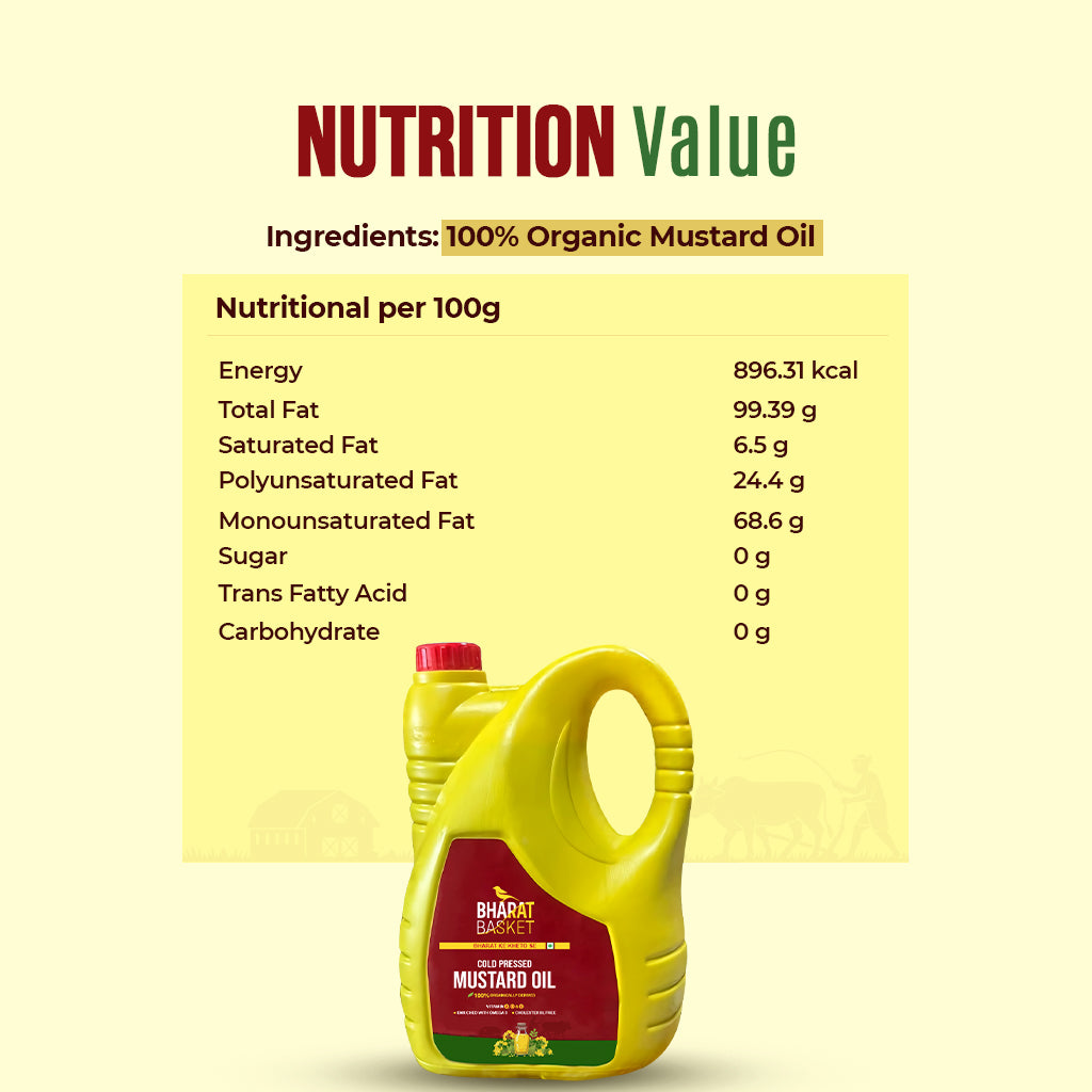 Bharat Basket Cold-Pressed Mustard Oil – 5 L (Kachi Ghani, Bulk Pack)